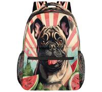 Entemne Grand sac à dos d'école pour garçons et filles - Motif pastèque - Bulldog d'été - Pour l'école primaire et secondaire - Imperméable et léger - Pour adolescents, voyage, randonnée