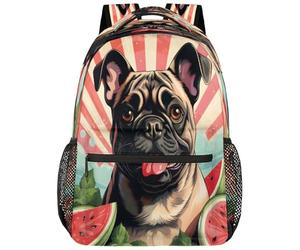 Entemne Grand sac à dos d'école pour garçons et filles - Motif pastèque - Bulldog d'été - Pour l'école primaire et secondaire - Imperméable et léger - Pour adolescents, voyage, randonnée