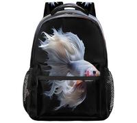 Entemne Grand sac à dos d'école pour garçons et filles - Motif poisson Betta noir - Grand sac à dos pour école primaire et secondaire - Sac à dos léger et imperméable pour adolescents, voyage