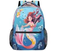 Entemne Grand sac à dos d'école pour garçons et filles - Motif sirène et poisson de mer - Pour l'école primaire et secondaire - Imperméable et léger - Pour adolescents, voyage, randonnée