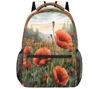 Entemne Grand sac à dos imperméable et léger pour garçons et filles - Motif champ de fleurs de coquelicots - Pour l'école primaire et secondaire