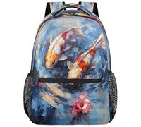 Entemne Grand sac à dos imperméable et léger pour l'école primaire et secondaire pour garçons et filles - Motif carpe et poisson