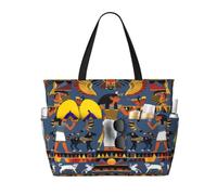 Entemne Grand sac de plage avec fermeture éclair Ethinc Talavera Carreaux Floral Imperméable Sac fourre-tout de plage pliable pour femme Voyage Vacances Gym Piscine Caravane, Symboles des pharaons
