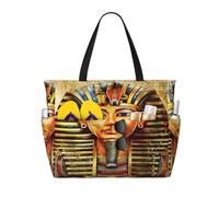 Entemne Grand sac de plage avec fermeture éclair Ethinc Talavera Carreaux Floral Imperméable Sac fourre-tout de plage pliable pour femme Voyage Vacances Gym Piscine Caravane, Peinture des pharaons