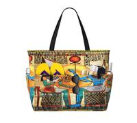 Entemne Grand sac de plage avec fermeture éclair Ethinc Talavera Carreaux Floral Imperméable Sac fourre-tout de plage pliable pour femme Voyage Vacances Gym Piscine Caravane, Papyrus égyptien King