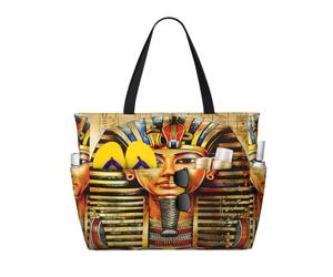 Entemne Grand sac de plage avec fermeture éclair Ethinc Talavera Carreaux Floral Imperméable Sac fourre-tout de plage pliable pour femme Voyage Vacances Gym Piscine Caravane, Peinture des pharaons