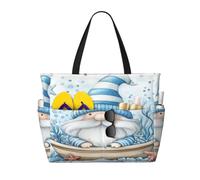 Entemne Grand sac de plage avec fermeture éclair - Joli paresseux jaune - Imperméable - Sac fourre-tout de plage pliable pour femme - Pour voyage, vacances, gym, piscine, caravane, Nain de mer mignon