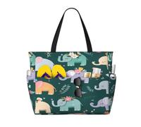 Entemne Grand sac de plage avec fermeture éclair - Motif chat mignon et fleurs - Esthétique - Étanche - Anti-sable - Pliable - Pour femme - Voyage - Vacances - Gym - Piscine - Caravane, Éléphants