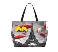 Entemne Grand sac de plage avec fermeture éclair, motif fleurs arc-en-ciel, imperméable, résistant au sable, sac de bain pliable pour femme, voyage, vacances, gym, piscine, caravane, Parapluie Paris
