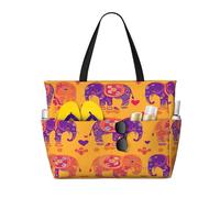 Entemne Grand sac de plage avec fermeture éclair, motif floral, ciel étoilé, animal, chat, imperméable, anti-sable, sac de bain pliable pour femme, voyage, vacances, gym, piscine, caravane, Éléphants