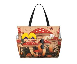 Entemne Grand sac de plage avec fermeture éclair rétro bateau boussole soleil étanche plage sac fourre-tout pliable pour femme voyage vacances gym piscine caravane, Art rétro des champignons, Taille