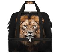 Entemne Grand sac de voyage pliable pour homme et femme, motif lion africain, sac fourre-tout avec compartiment à chaussures, sac fourre-tout léger à porter pour la nuit