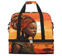 Entemne Grand sac de voyage pour femme et homme - Motif ethnique africain - Sac fourre-tout pliable avec compartiment à chaussures - Léger - Sac fourre-tout pour la nuit