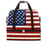 Entemne Grand sac de voyage pour homme et femme avec drapeau des États-Unis - Sac fourre-tout vintage pliable avec compartiment à chaussures - Sac fourre-tout léger pour la nuit