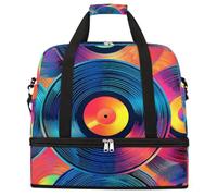 Entemne Grand sac de voyage pour homme et femme - Motif disque de musique coloré - Motif CD - Sac fourre-tout pliable avec compartiment à chaussures - Sac fourre-tout léger pour la nuit
