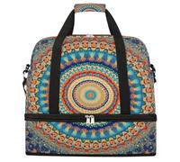 Entemne Grand sac de voyage pour homme et femme, motif mandala éthique, kaléidoscopique, floral, pliable, sac fourre-tout avec compartiment à chaussures, sac fourre-tout léger à porter pour la nuit
