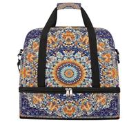 Entemne Grand sac de voyage pour homme et femme, motif mandala, floral, éthique, sac fourre-tout pliable avec compartiment à chaussures, sac fourre-tout léger pour la nuit