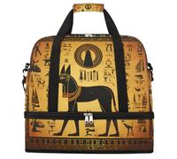 Entemne Grand sac de voyage pour homme et femme - Motif peintures murales de l'Égypte ancienne Anubis Hiéroglyphe - Sac fourre-tout pliable avec compartiment à chaussures - Sac fourre-tout léger pour