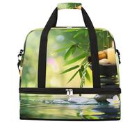 Entemne Grand sac de voyage pour homme et femme - Motif zen japonais - Peinture d'art en bambou - Sac fourre-tout pliable avec compartiment à chaussures - Sac fourre-tout léger pour la nuit