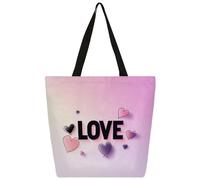 Entemne Grand sac fourre-tout en toile pour femme avec citation d'amour, sac d'épicerie violet ombré avec poche zippée, sac à bandoulière réutilisable et respectueux de l'environnement pour le travail