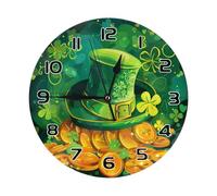 Entemne Horloge murale silencieuse de 25,4 cm avec trèfle de Saint Patricks, pièce dorée, sans tic-tac, horloge décorative à piles pour chambre à coucher, salon, facile à lire