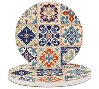 Entemne Lot de 2 dessous de verre ethniques en céramique patchwork coloré vintage absorbant avec dos en liège, protection de table, résistant à la chaleur, antidérapant, cadeau de pendaison de