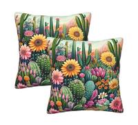 Entemne Lot de 2 housses de coussin carrées douces et confortables avec fermeture éclair dissimulée pour lit, canapé, banc de voiture, 50 x 50 cm, motif cactus du désert