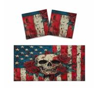 Entemne Lot de 2 housses de lumière fluorescentes avec motif drapeau américain rose crâne magnétique diffuseur filtre anti-éblouissement pour salle de ureau, maison, éclairage 120 x 60 cm