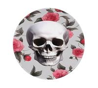 Entemne Lot de 2 petits tapis de souris ronds avec base en caoutchouc antidérapant Motif roses et tête de mort 20 cm