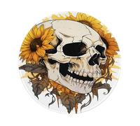 Entemne Lot de 4 petits tapis de souris ronds avec base en caoutchouc antidérapant et motif tête de mort - 20 cm - Pour ordinateur portable et bureau