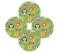 Entemne Lot de 4 sets de table ronds lavables et résistants à la chaleur Motif animaux du zoo