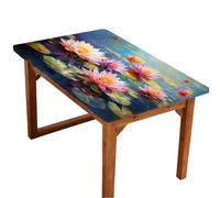 Entemne Nappe élastique rectangulaire de 1,2 m, motif fleurs de lotus, feuille d'art, protection imperméable et ajustée pour table de salle à manger, jardin, fête, terrasse, restaurant