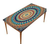 Entemne Nappe élastique rectangulaire de 1,5 m - Motif mandala éthique - Motif floral kaléidoscopique - Imperméable et ajusté - Pour salle à manger, jardin, fête, terrasse, restaurant