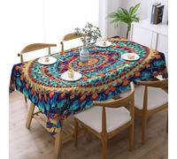 Entemne Nappe rectangulaire éthique mandala floral léidoscopique lavable avec dentelle pour décoration de fête de cuisine, 183 x 137 cm