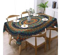 Entemne Nappe rectangulaire mandala kaléidoscopique éthique motif floral résistant à l'eau avec dentelle pour décoration de fête de cuisine, 183 x 137 cm