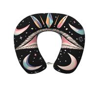 Entemne Oreiller de voyage en mousse à mémoire de forme avec motif mauvais œil rose en forme de U pour enfants, adultes, avions, voitures, bureau, avec taie d'oreiller amovible