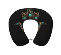 Entemne Oreiller de voyage en mousse à mémoire de forme contre le mauvais œil ethnique confortable en forme de U pour enfants, adultes, avions, voitures, bureau, avec taie d'oreiller amovible