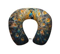 Entemne Oreiller de voyage en mousse à mémoire de forme de paon ou oiseau - Confortable - En forme de U - Pour enfants et adultes - Avec taie d'oreiller amovible