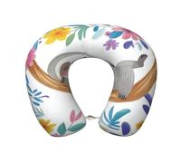 Entemne Oreiller de voyage en mousse à mémoire de forme de paresseux floral et branche d'arbre confortable en forme de U pour enfants et adultes, avions, voitures, bureau, avec taie d'oreiller