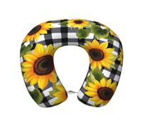 Entemne Oreiller de voyage en mousse à mémoire de forme de tournesols vichy confortable en forme de U pour enfants et adultes, avions, voitures, bureau, avec taie d'oreiller amovible