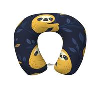 Entemne Oreiller de voyage en mousse à mémoire de forme - Joli paresseux jaune - Confortable - En forme de U - Pour enfants et adultes - Avec taie d'oreiller amovible