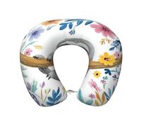 Entemne Oreiller de voyage en mousse à mémoire de forme - Motif paresseux - Aquarelle - Confortable - En forme de U - Pour enfants et adultes - Avions - Voitures - Bureau - Avec taie d'oreiller