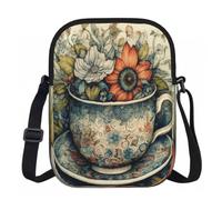 Entemne Petit sac à bandoulière en forme d'animal, cerf, lapin, forêt, oiseau, floral, sac à main léger pour téléphone avec 3 poches et sangle réglable pour homme et femme, usage quotidien, Vase