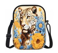 Entemne Petit sac à bandoulière Forest King Tiger - Léger - Imperméable - Petit sac à main à bandoulière avec 3 poches et sangle réglable pour homme et femme - Usage quotidien, Léopard à fleurs jaunes