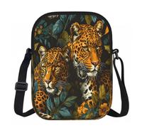 Entemne Petit sac à bandoulière Forest King Tiger - Léger - Imperméable - Petit sac à main à bandoulière avec 3 poches et sangle réglable pour homme et femme - Usage quotidien, Léopard animal de la