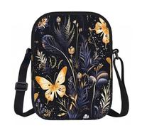 Entemne Petit sac à bandoulière léger avec 3 poches et sangle réglable pour téléphone, motif flore, papillon, imperméable, pour homme et femme, usage quotidien