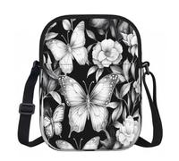 Entemne Petit sac à bandoulière léger avec 3 poches et sangle réglable pour téléphone, motif flore, papillon, imperméable, pour homme et femme, usage quotidien