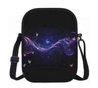 Entemne Petit sac à bandoulière léger avec 3 poches et sangle réglable pour téléphone, motif flore, papillon, imperméable, pour homme et femme, usage quotidien