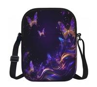 Entemne Petit sac à bandoulière léger avec 3 poches et sangle réglable pour téléphone, motif flore, papillon, imperméable, pour homme et femme, usage quotidien