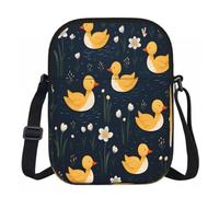 Entemne Petit sac à bandoulière noir lapin d'hiver léger pour téléphone, sac à main imperméable avec 3 poches et sangle réglable pour homme et femme, usage quotidien, Mignon canard jaune fleur sauvage